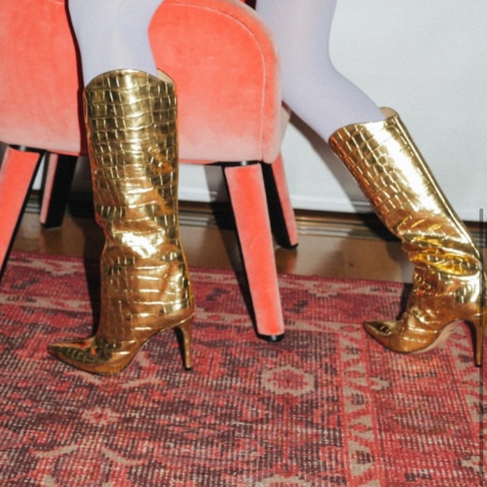 SCHUTZ Gold Maryana Boots Like New w/ Box